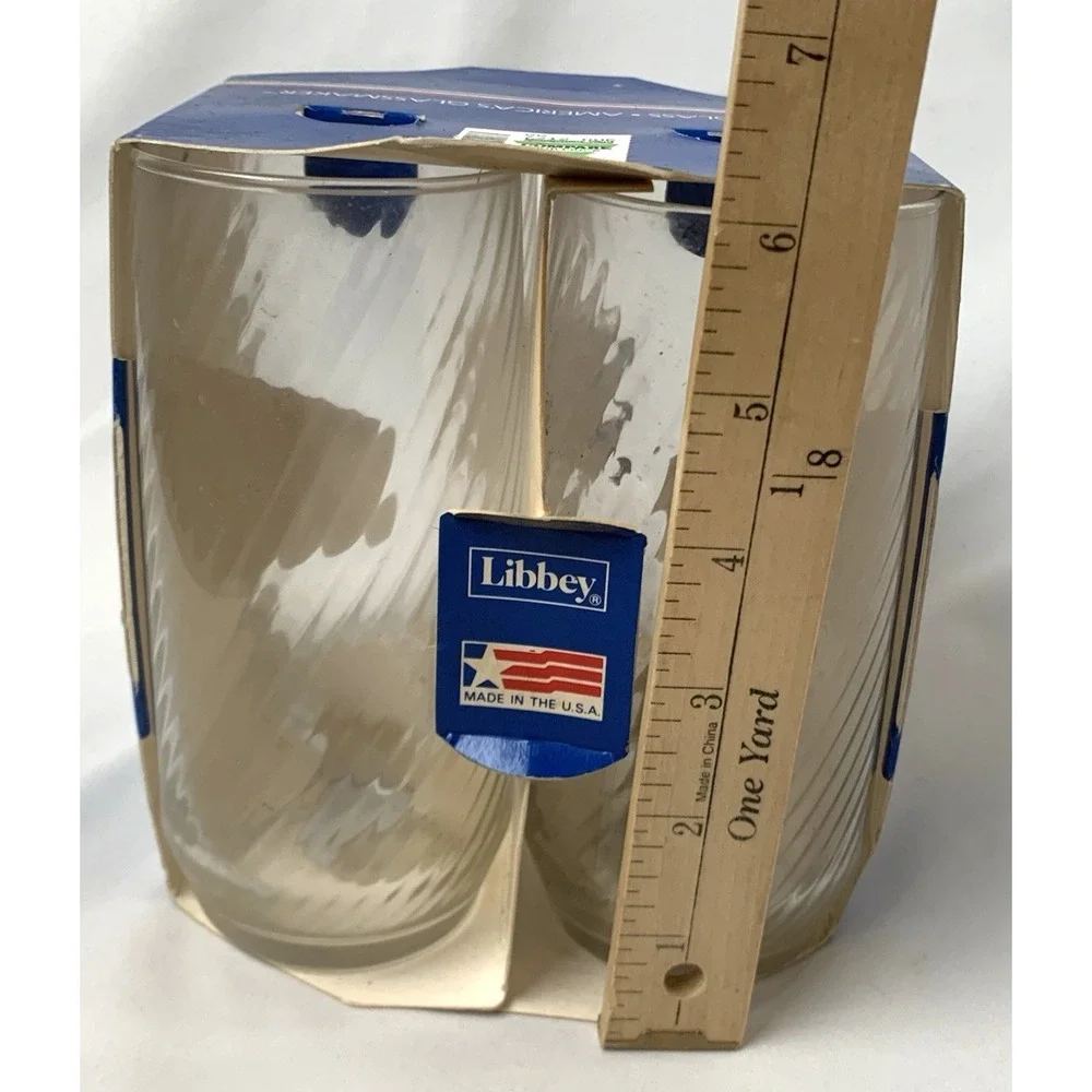 Libbey Spiral Tumblers Glasses Set of 4 in Pkg Old Stock Vintage USA made 17 oz
